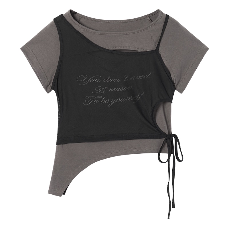 EPTISON WOMAN EPTISON Dreamcore Fantasy Summer Mesh Patchwork Tee