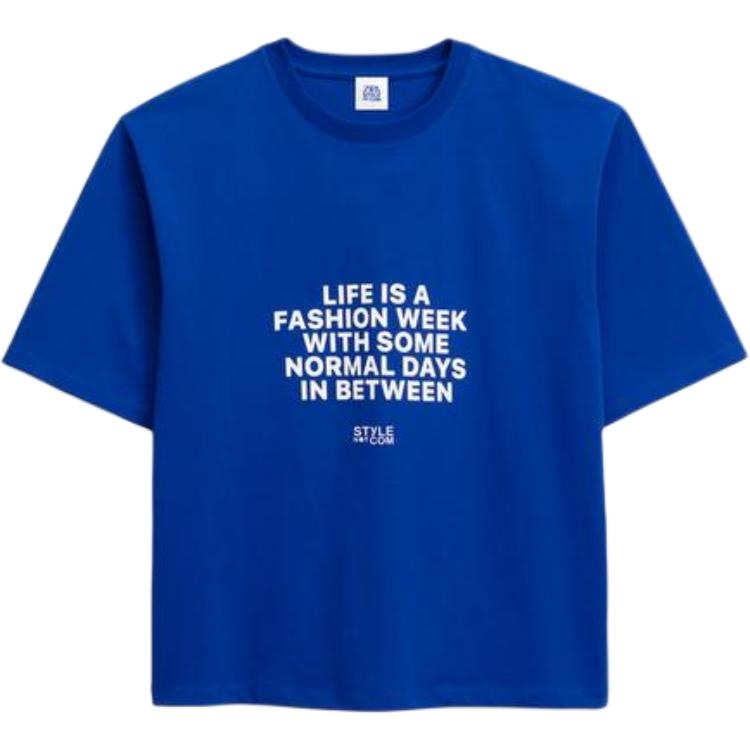ZARA Stylenotcom Colorblock Print T-Shirt Navy