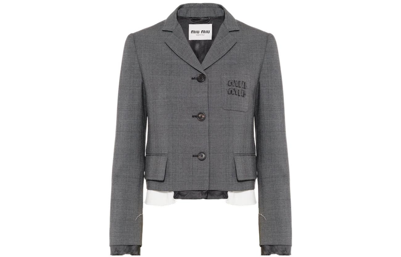 Miu Miu SS22 Single-Breasted Prince of Wales Blazer Slate Gray