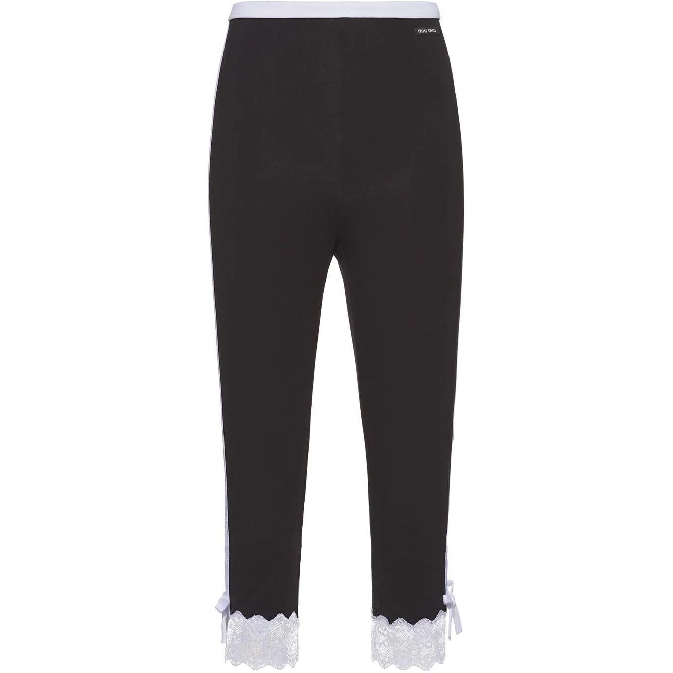 Miu Miu 3/4 Lace Detail Pants Black