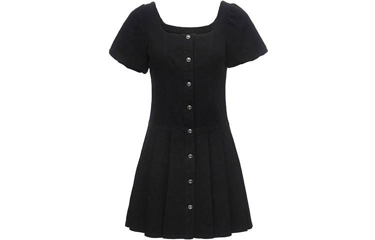 ONLY U-Neck Denim Pleated Dress