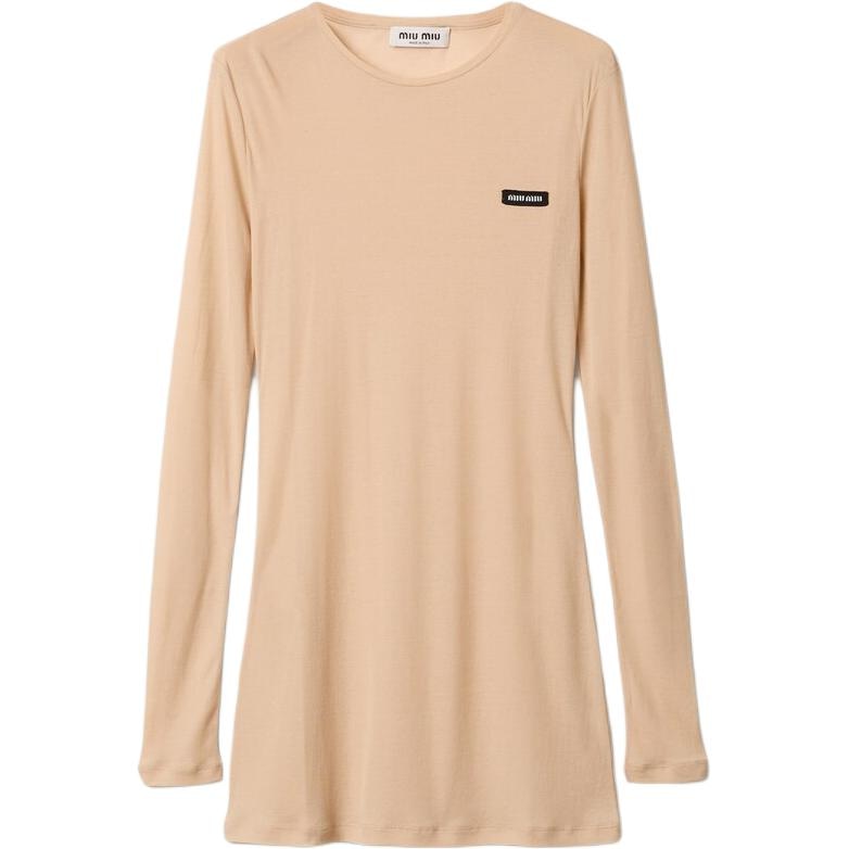 Miu Miu Crew Neck Dress Light Beige