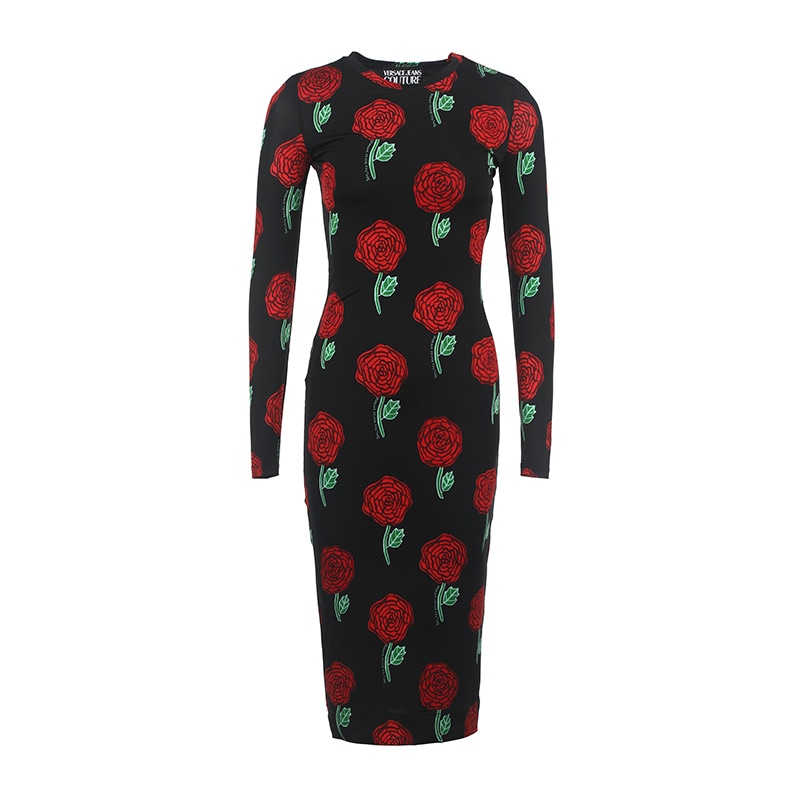 Versace Jeans Couture SS23 Rose Print Dress Black