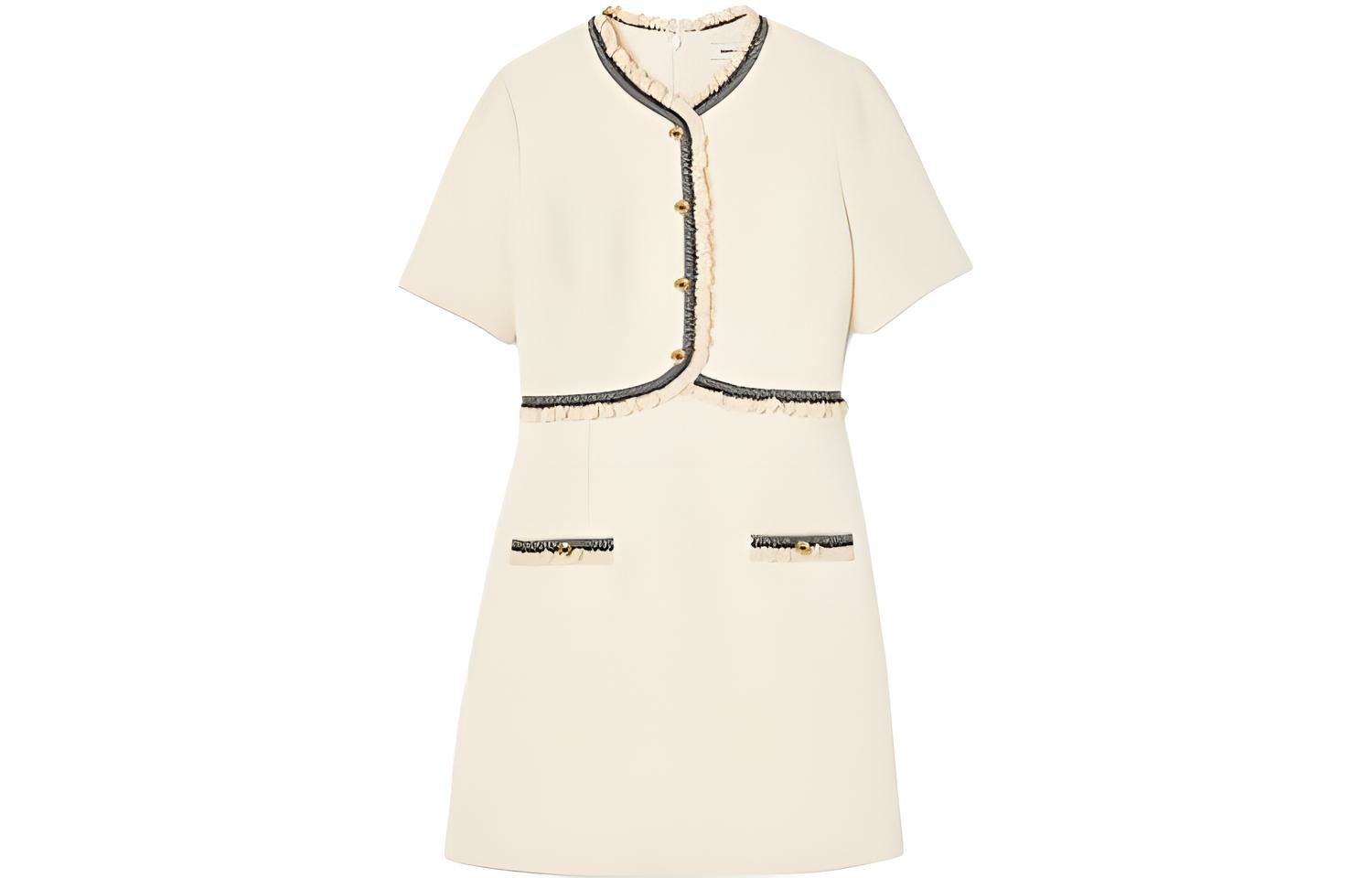 Sandro High Waist Lace Collar Dress Beige