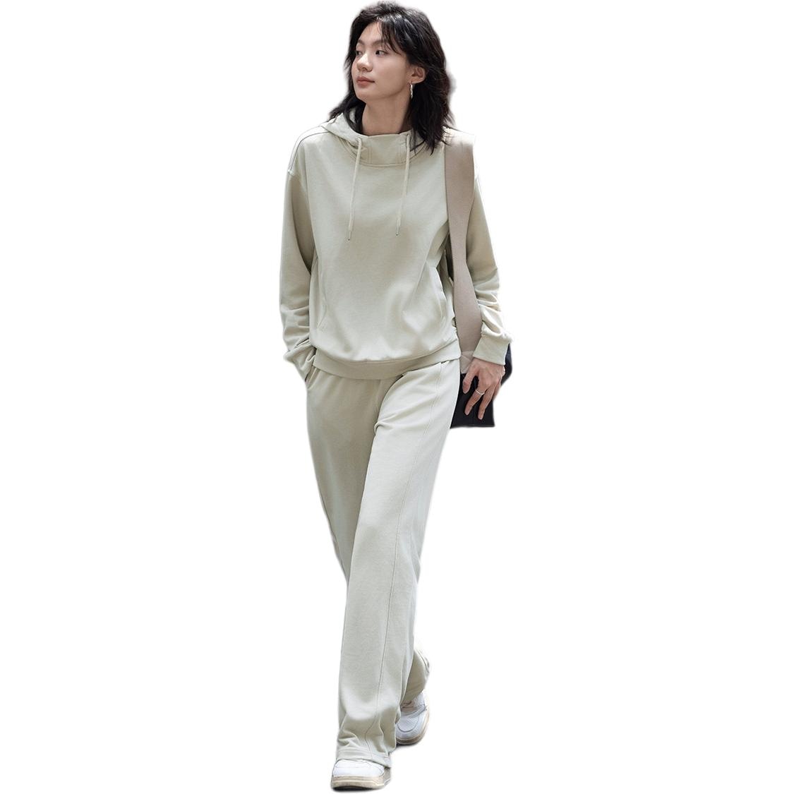 【dme】 连帽上衣长袖纯色简约长裤卫衣套装 女款 浅豆绿色