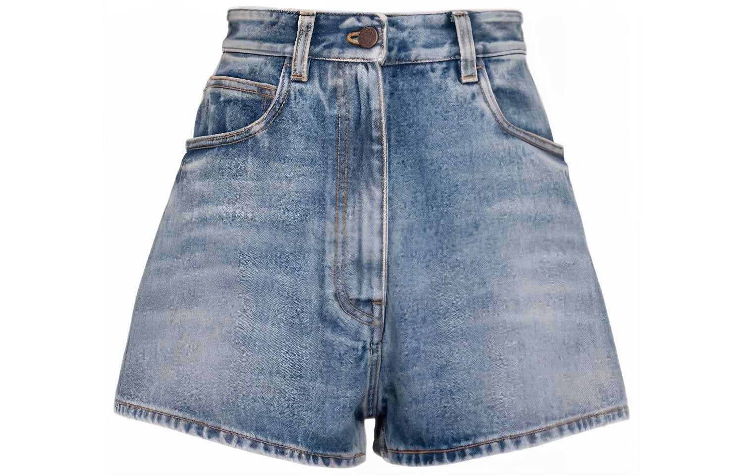 Prada SS23 Washed High Waist Denim Shorts Blue