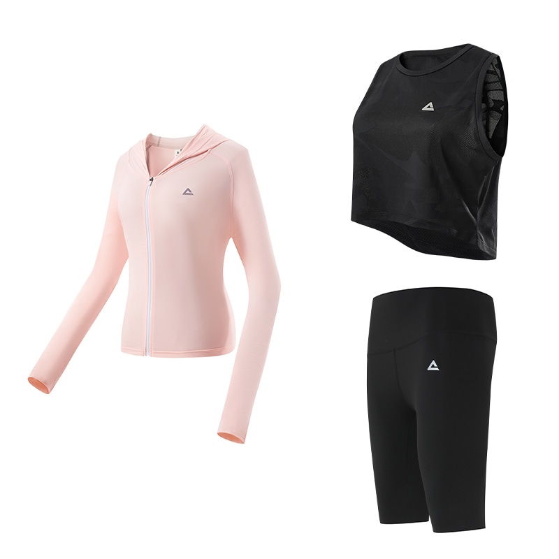 匹克 瑜伽服健身运动服套装 黑色背心五分打底裤三件套 女款