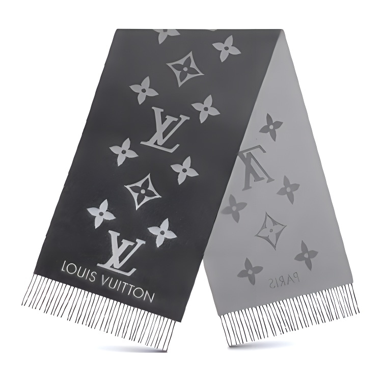 LOUIS VUITTON/路易威登 Louis Vuitton Classic Logo Cashmere Scarf Gray Black