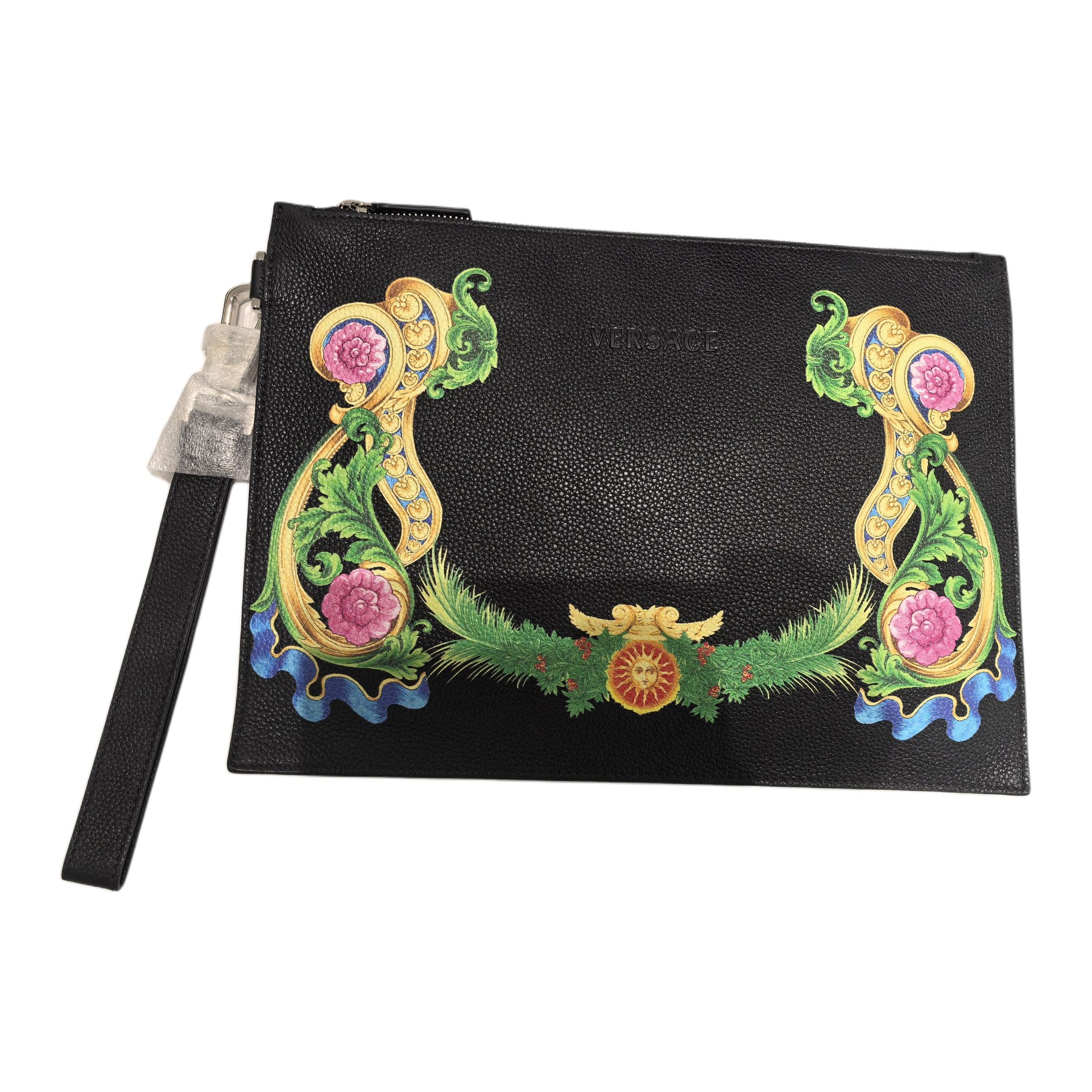 VERSACE/范思哲 Versace Floral Series Leather Clutch Black
