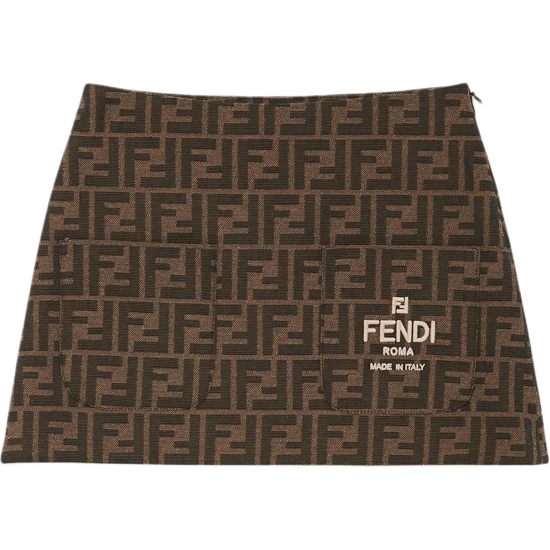 FENDI/芬迪 Fendi SS24 Embroidered Zip Skirt Brown