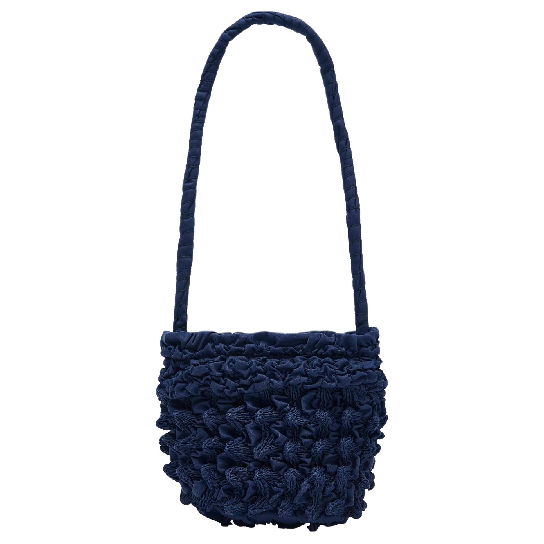 ZARA Pleated Cotton Shoulder Bag Blue
