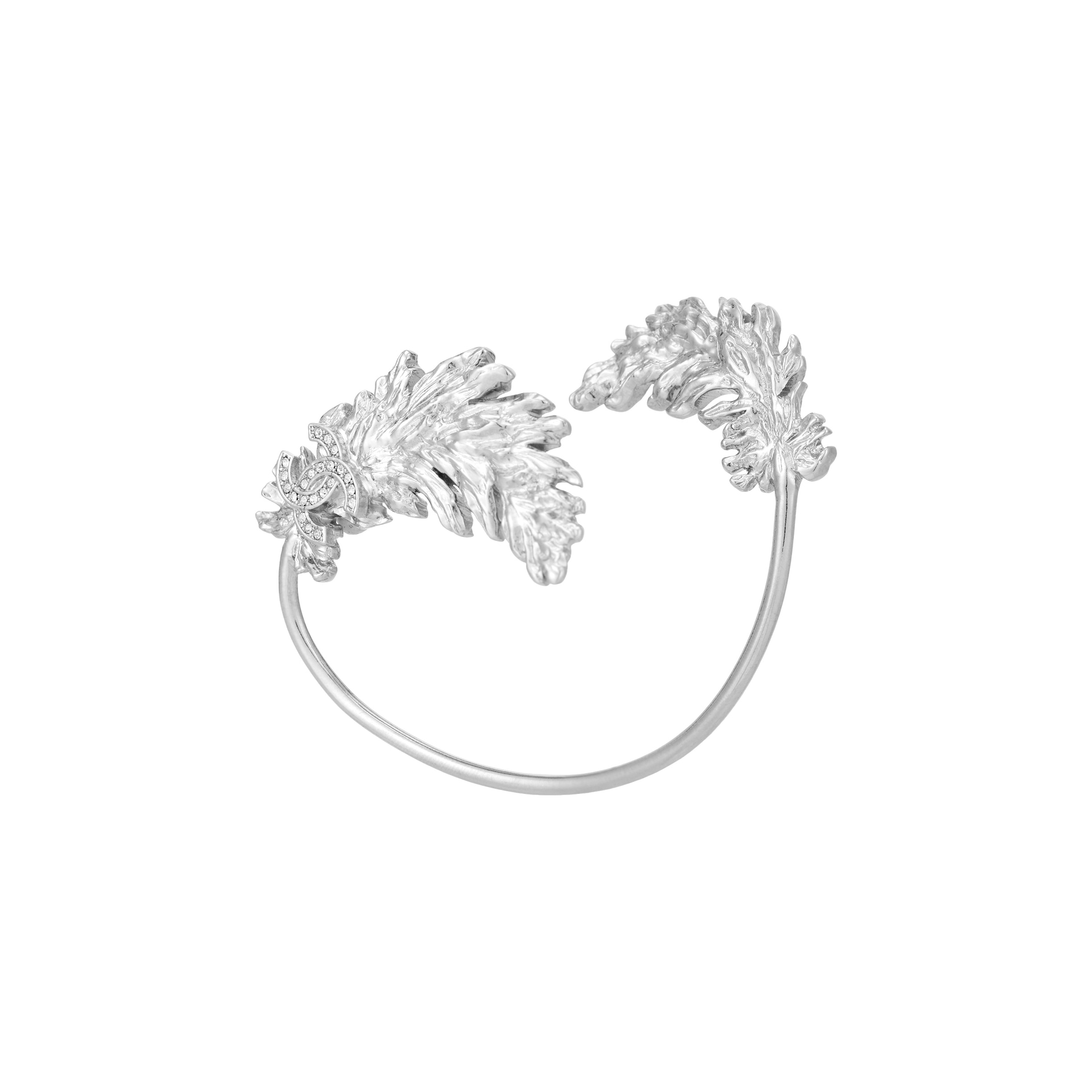 CHANEL Logo Metal Crystal Earrings Silver