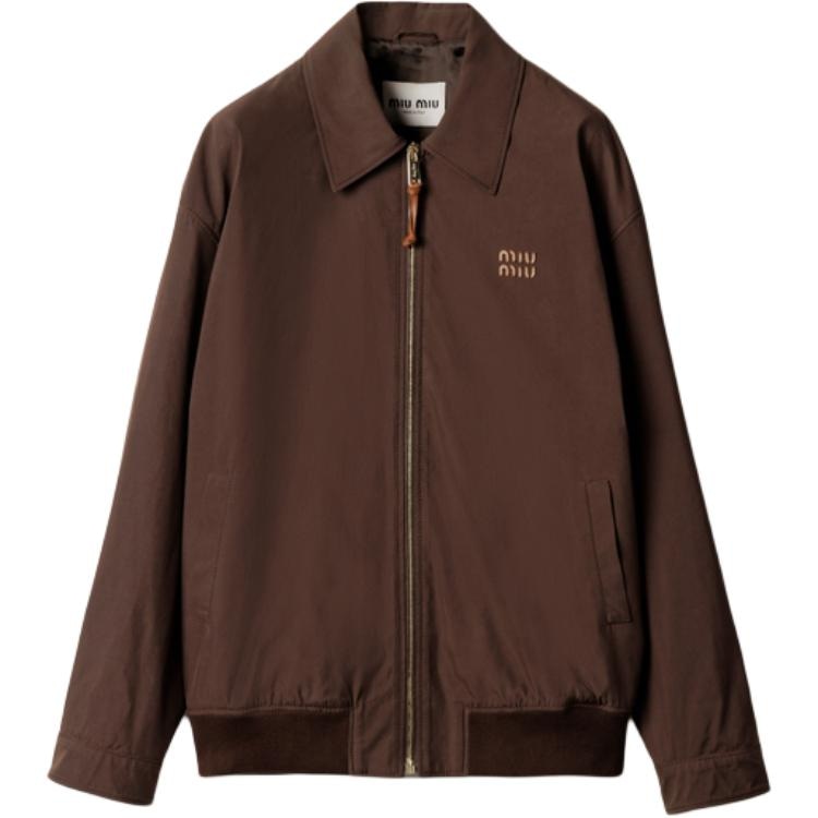 Miu Miu SS25 Embroidered Logo Jacket Cocoa Brown
