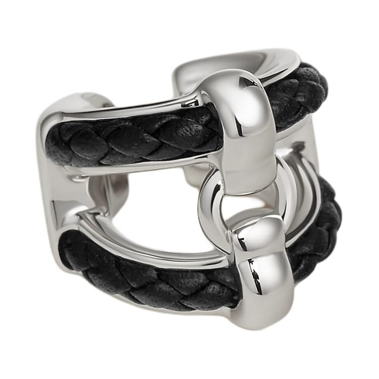 HERMES/爱马仕 Hermes Braided Leather Clip-On Earrings Silver
