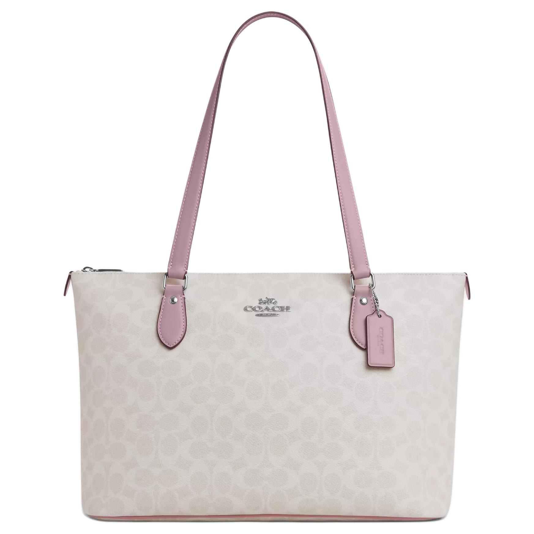COACH/蔻驰 COACH Gallery Signature 37 Tote Bag Large White Pink
