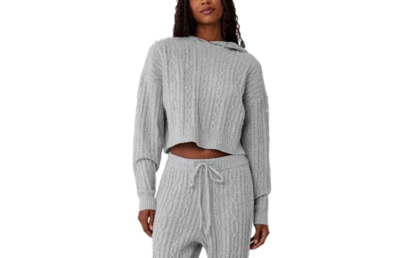 alo yoga Hoodie Knit Pullover Athletic Heather Grey