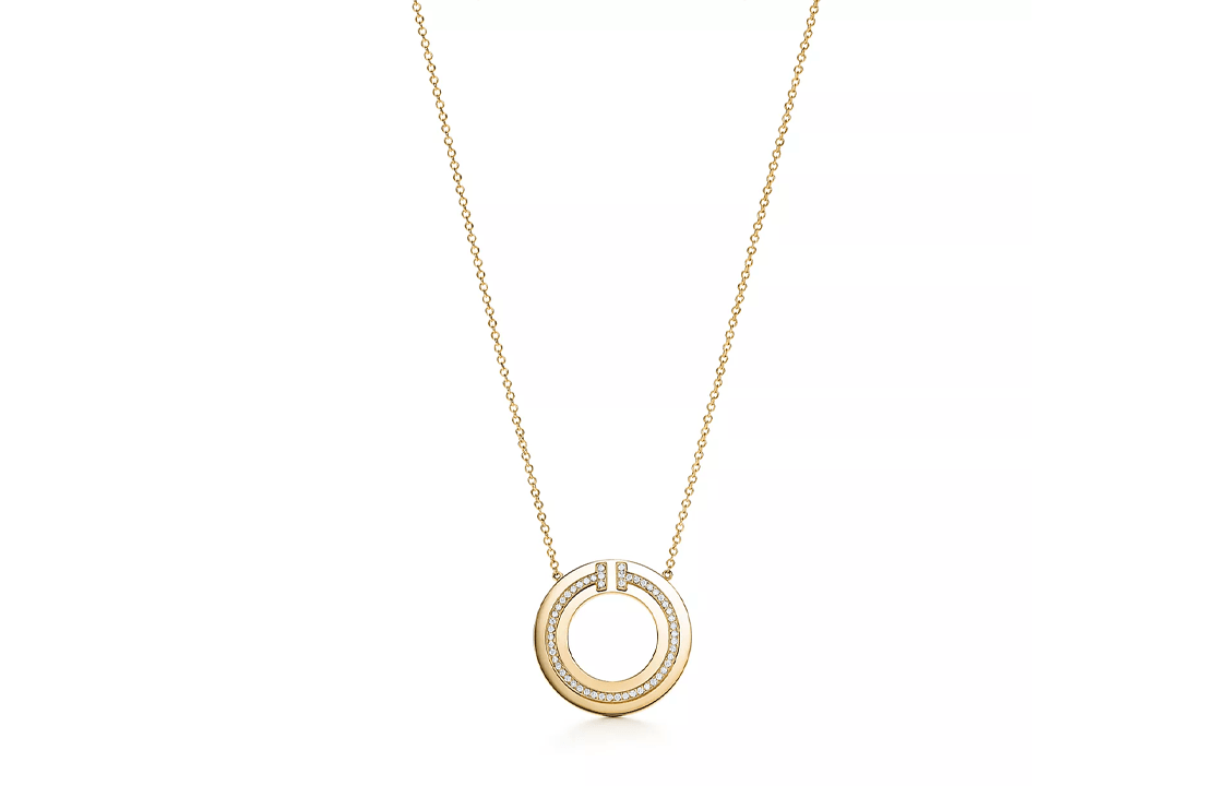 TIFFANY & CO./蒂芙尼 Tiffany T Diamond Circle Pendant Necklace Gold