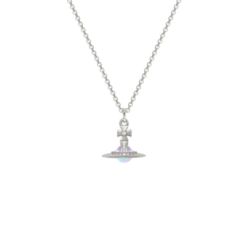 Vivienne Westwood Crystal Logo Necklace Silver