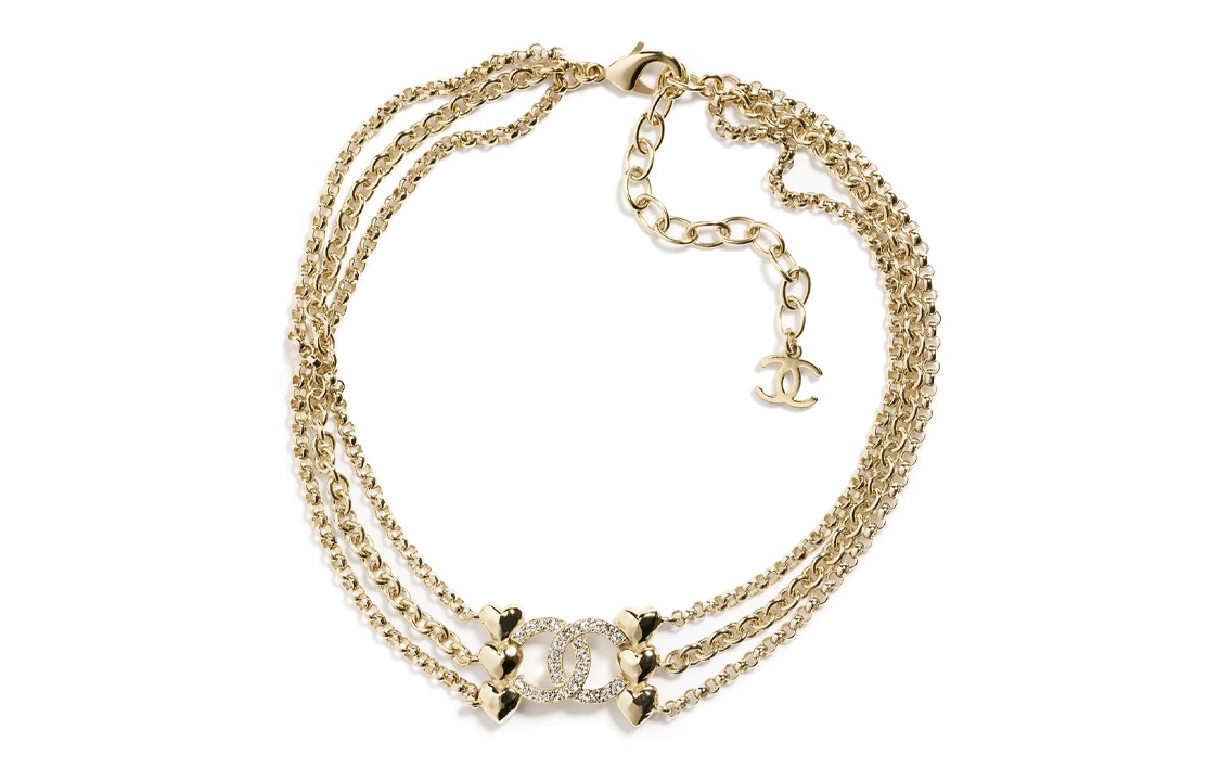 CHANEL Double C Heart Necklace Gold