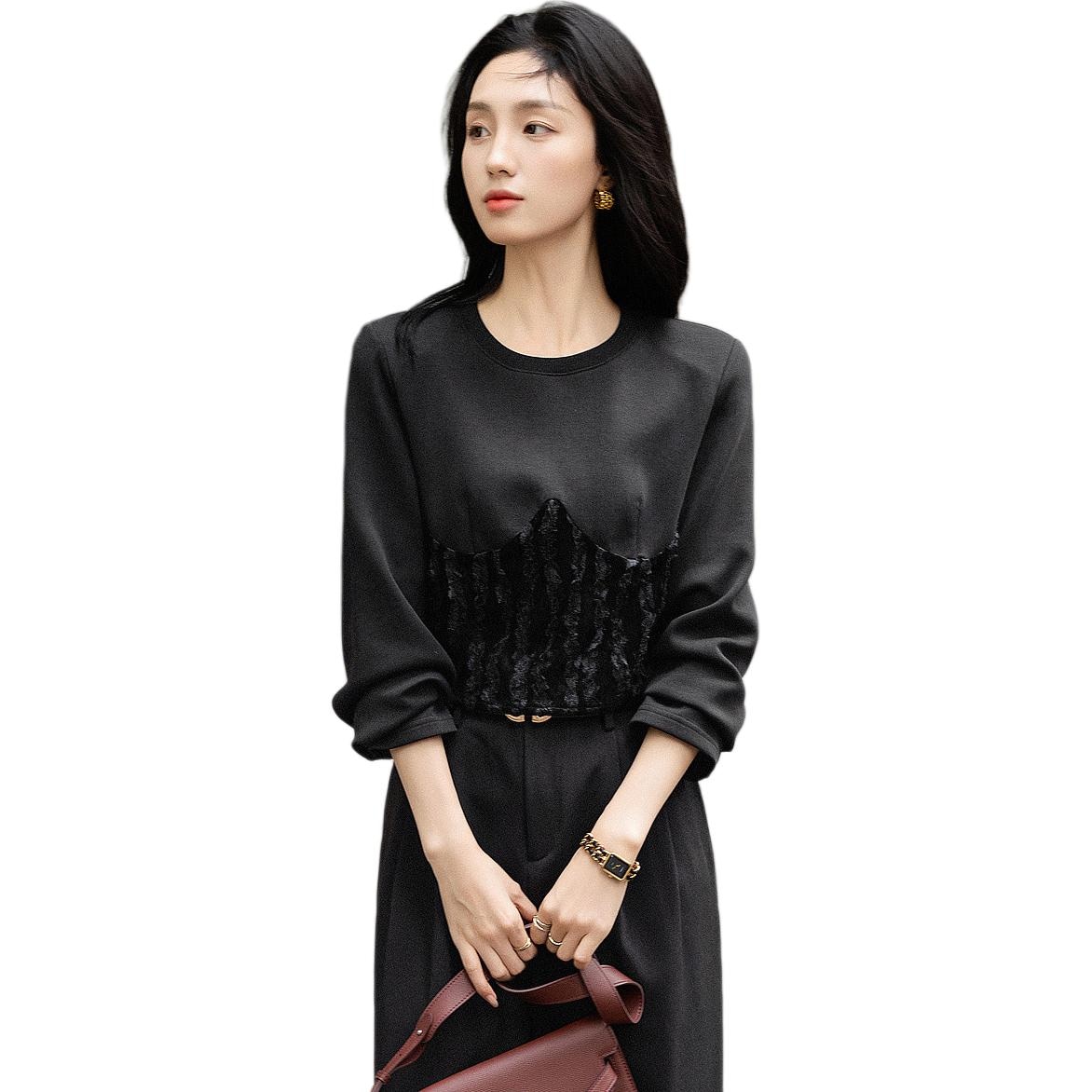 【dme】 纯色时尚简约舒适圆领长袖卫衣 女款 黑色