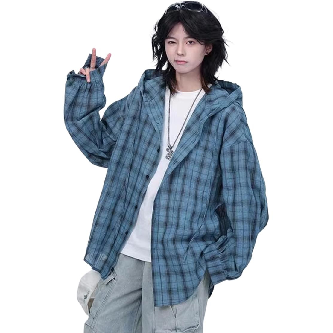 City Hipster Thin Hoodie Plaid Shirt
