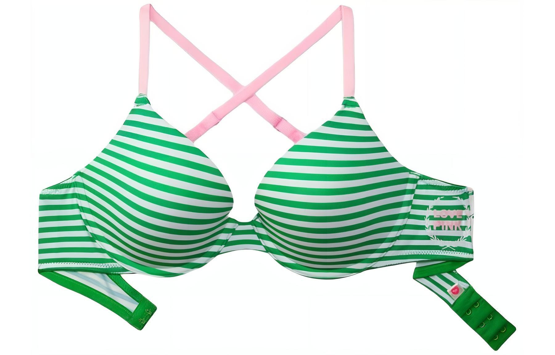 Victoria's Secret/维多利亚的秘密 Victoria's Secret PINK Wear Everywhere T-Shirt Bra Lightly Lined 2804 Green Stripe
