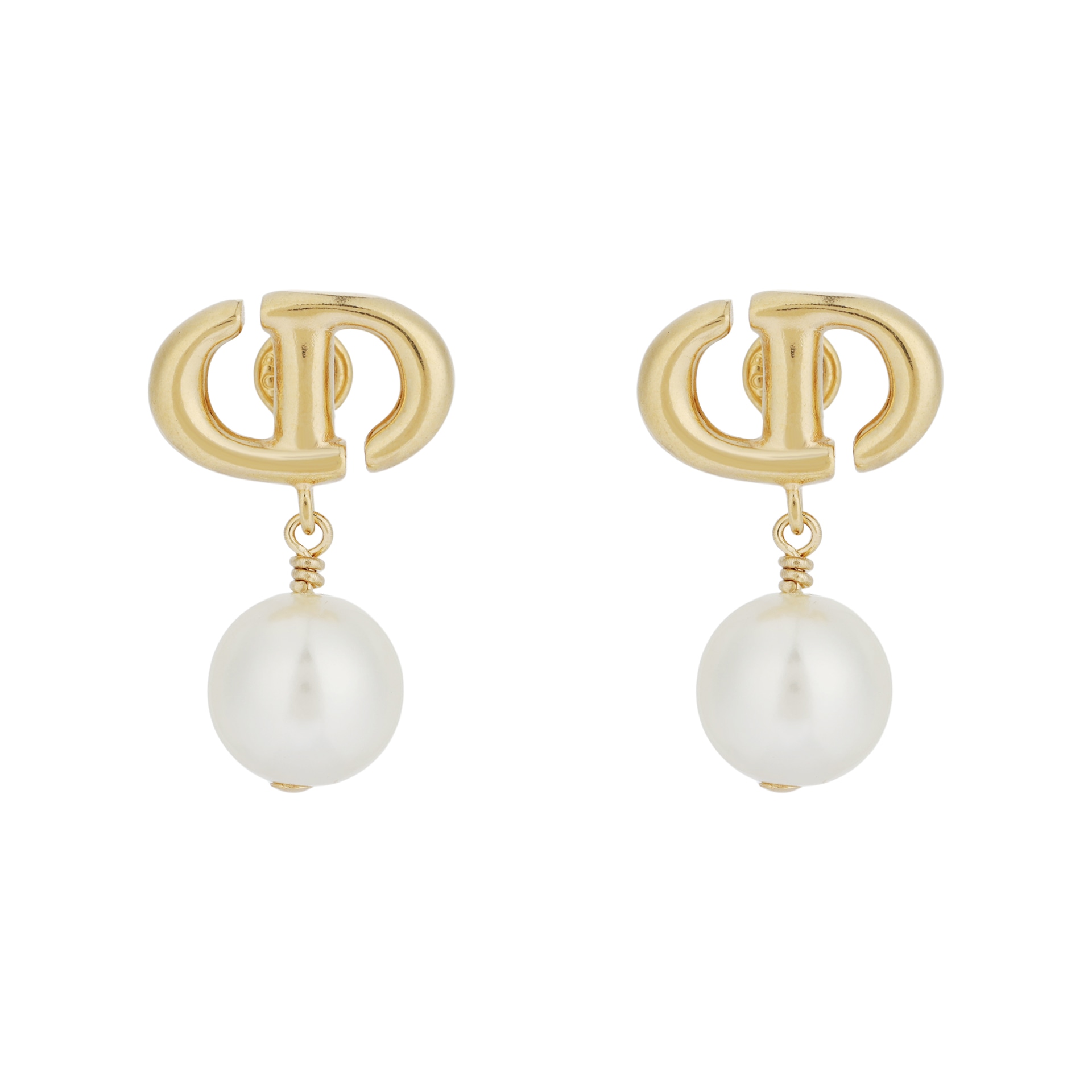 Dior CD Navy Brass Pearl Earrings Gold