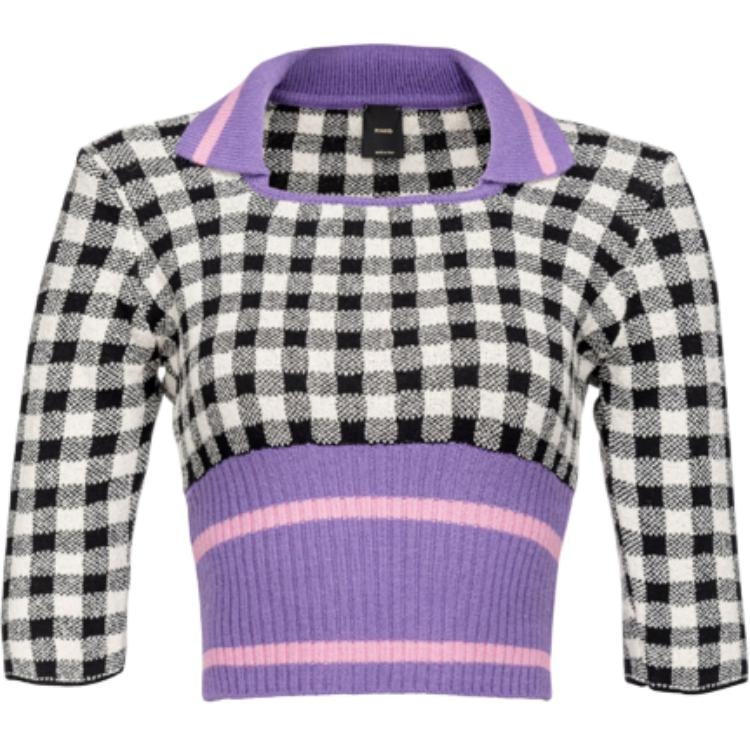 PINKO Slim Fit Checkered Knit Top