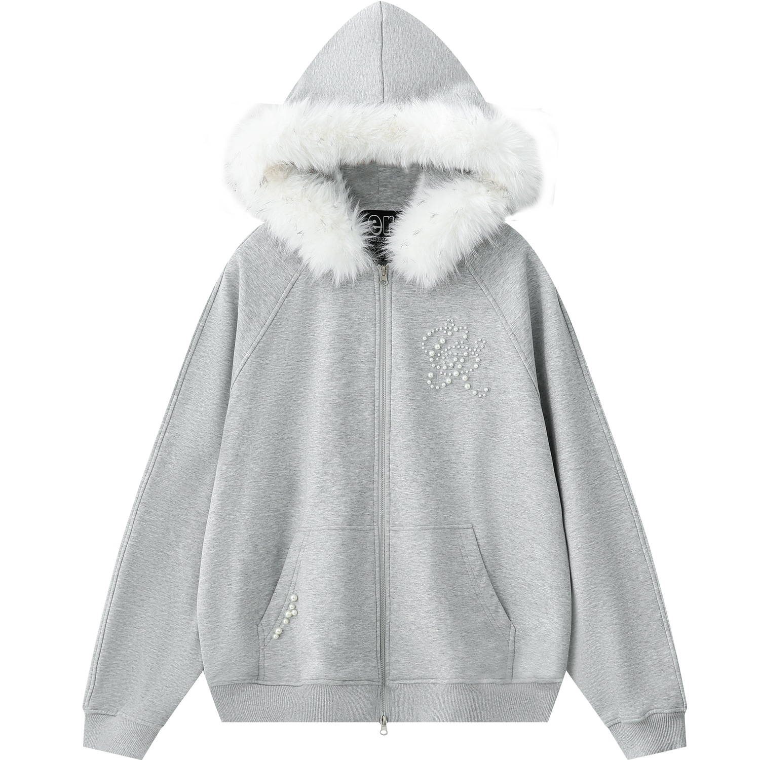 ER Minimalist Pearl Decor Hoodie Jacket
