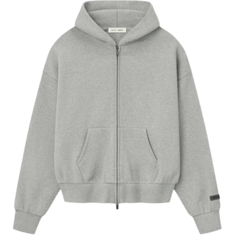 Fear of God Essentials SS25 Classic Fit Fleece Zip-Up Hoodie CONCRETE HEATHER 25 PRING DROP2