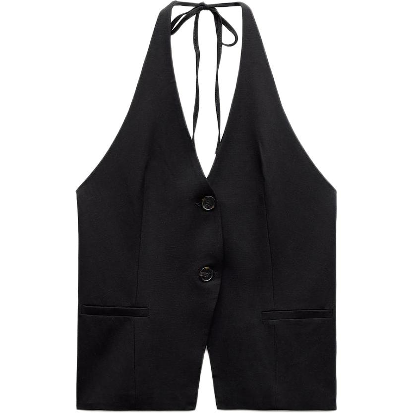 ZARA Halter V-Neck Tie Back Top