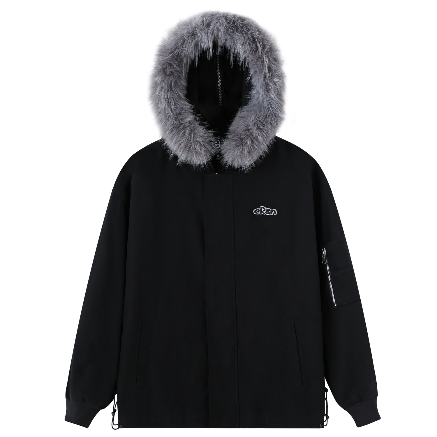 ER ER Vintage Letter Embroidered Hooded Jacket
