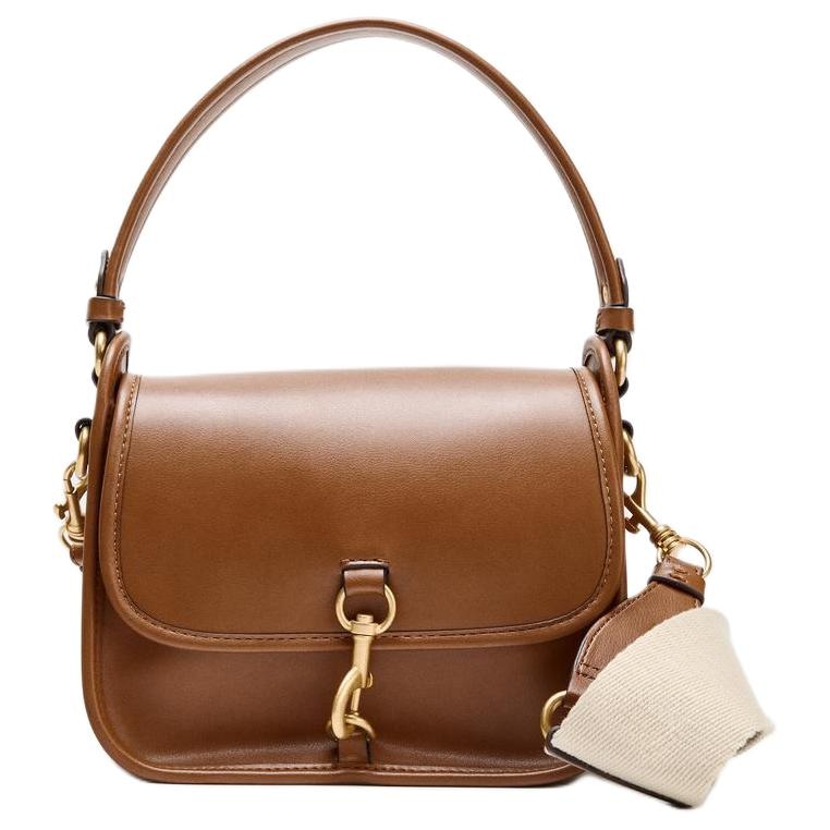ZARA Hook Detail Shoulder Bag Deep Brown Yellow
