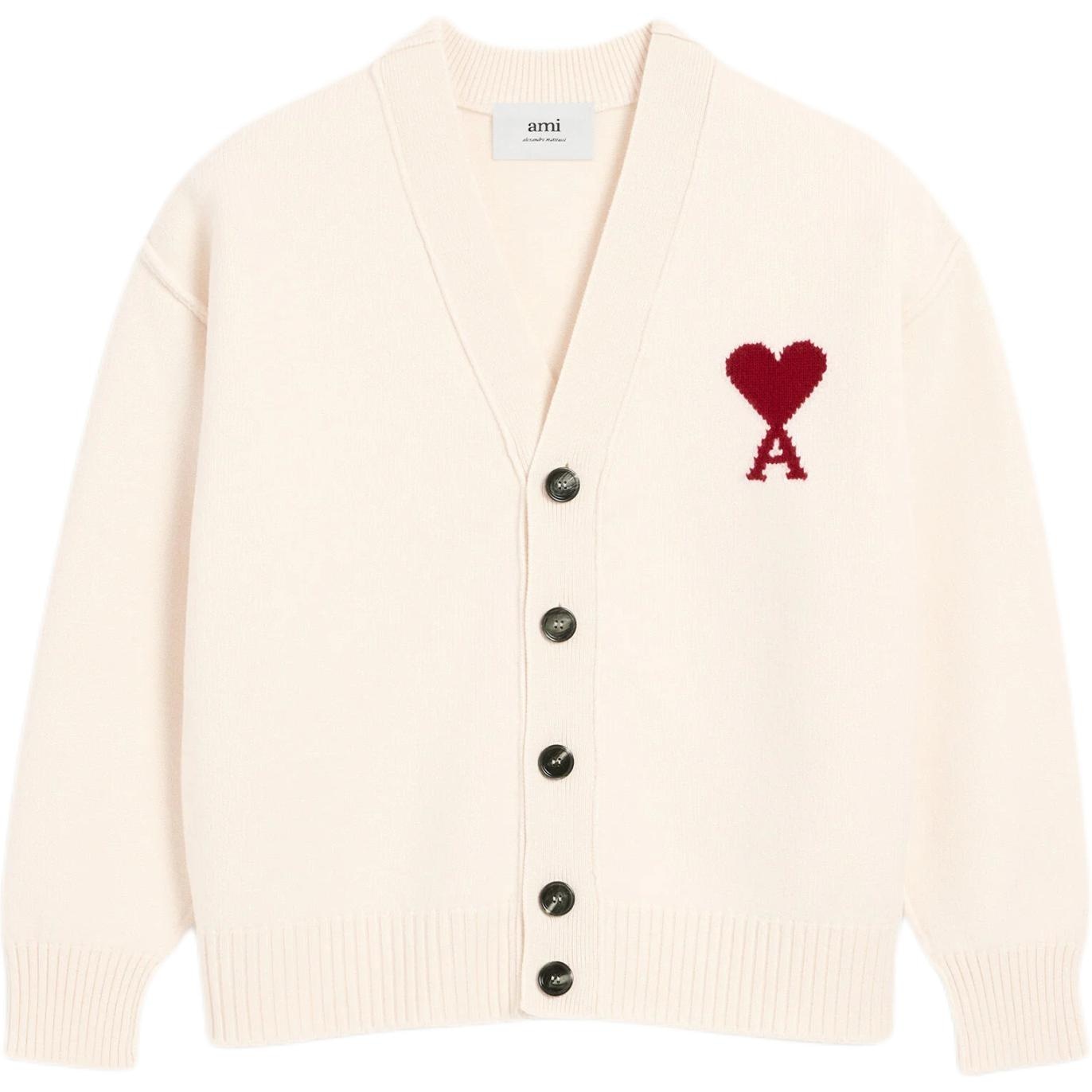 AMIPARIS Logo V-Neck Knit Cardigan Ivory