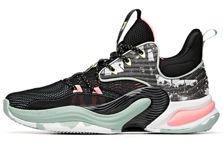 安踏 Anta Low Basketball Shoes Black Pink Green