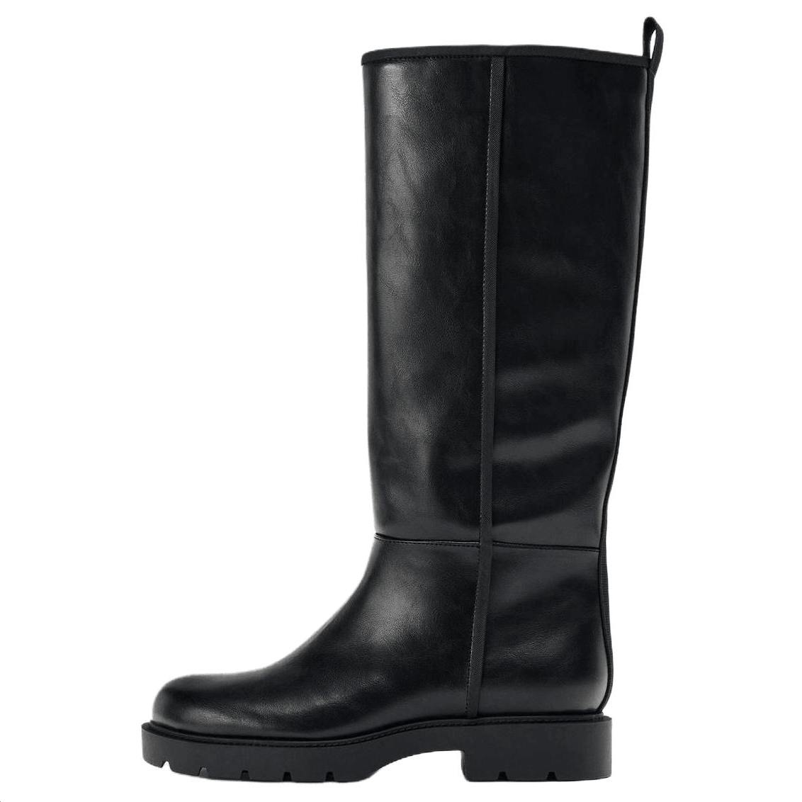 ZARA PU Slip-On High Boots 3cm Black