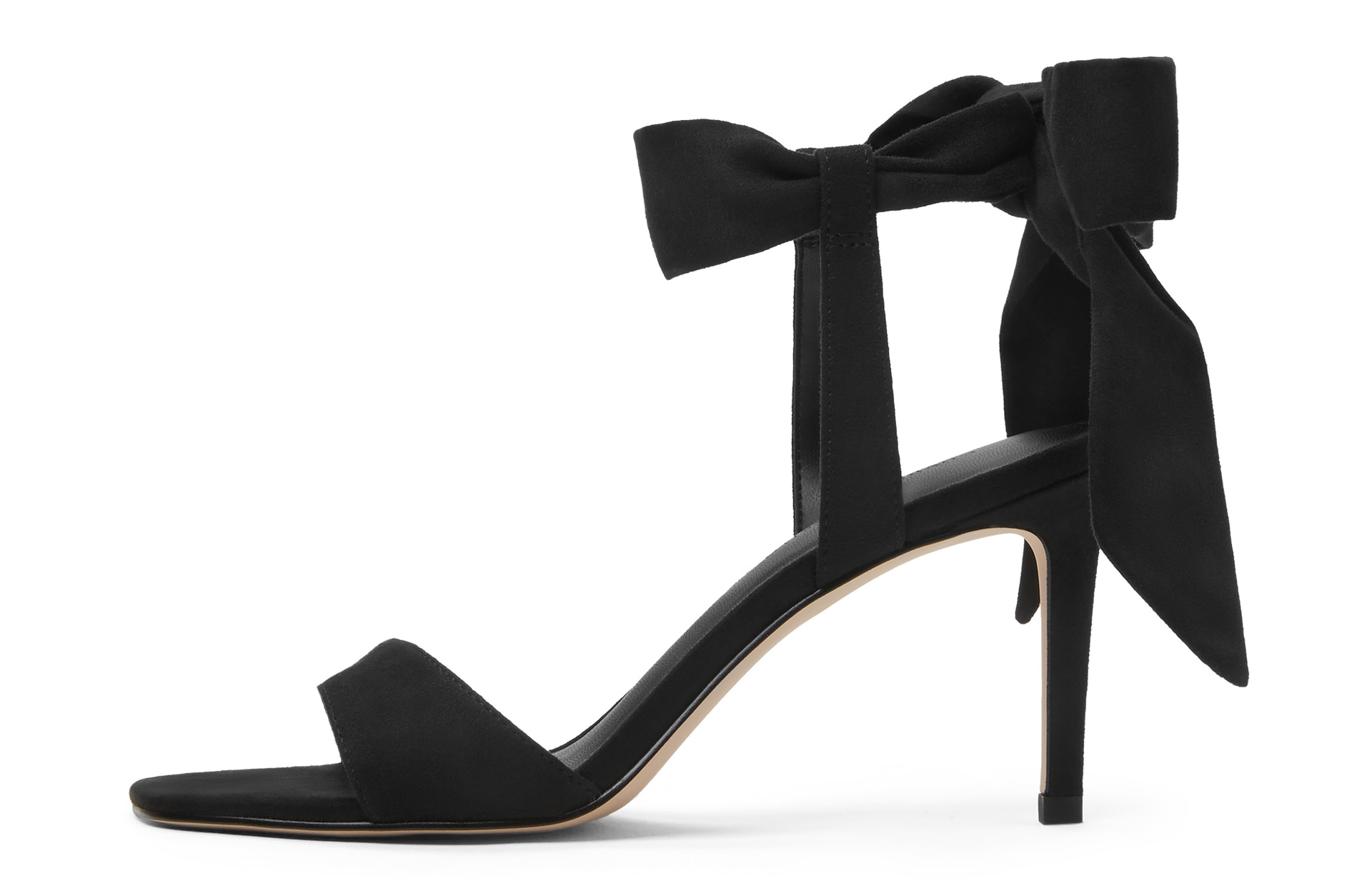 CHARLES&KEITH Satin Bow Tie Sandals 8cm Black Textured Pink