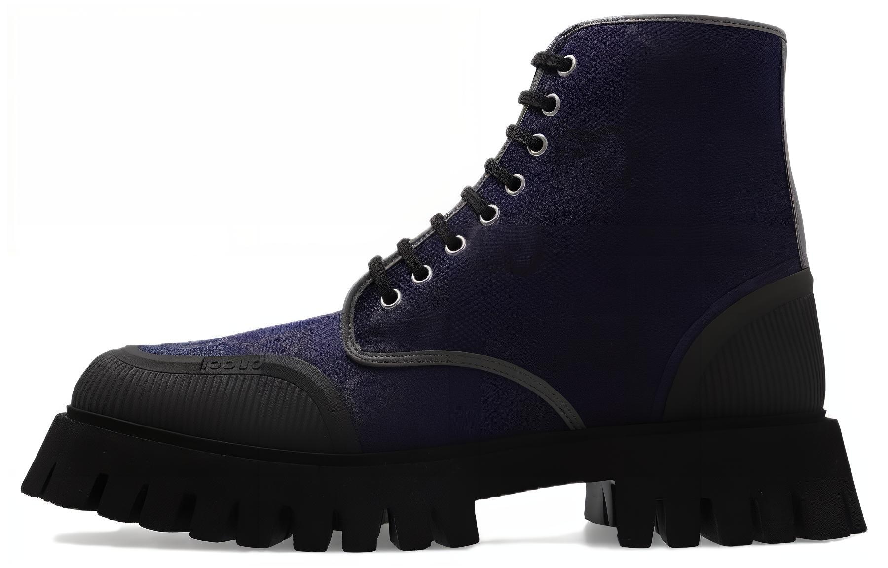 GUCCI/古驰 Gucci Canvas Lace-Up Boots Blue