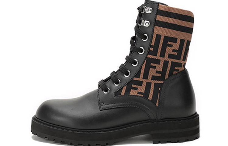 FENDI/芬迪 Fendi Leather Printed Lace-up Martin Boots