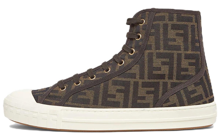 FENDI/芬迪 Fendi Domino Canvas High-Top Sneakers Brown