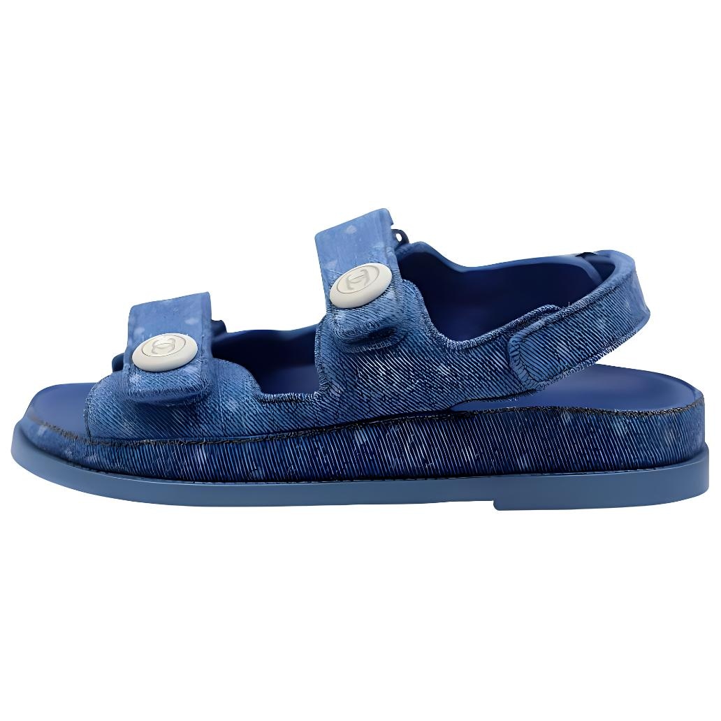 CHANEL Flat Velcro Sandals Denim Blue