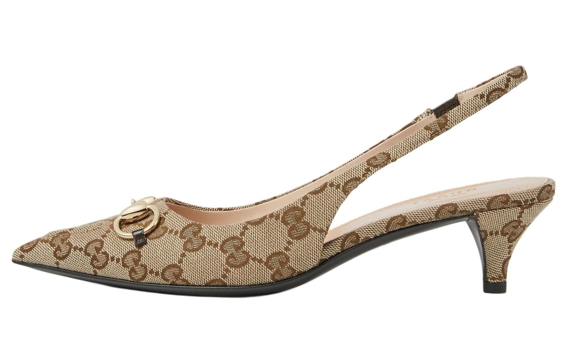 GUCCI/古驰 Gucci Double G Leather Heels Brown