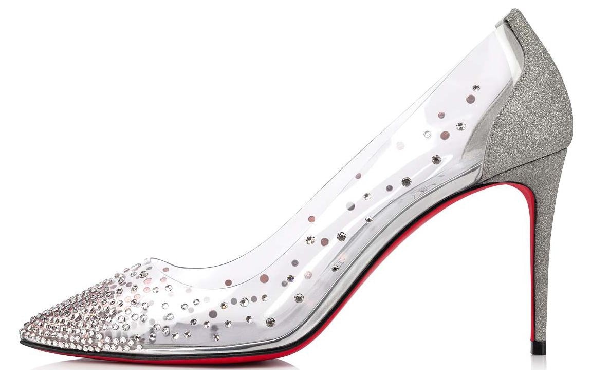Christian Louboutin/路铂廷 CL Platinum PVC Pointed Toe Rhinestone Stiletto Silver