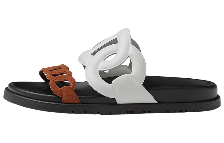 HERMES/爱马仕 Hermes Extra Leather Slip-On Flat Sandals White Brown