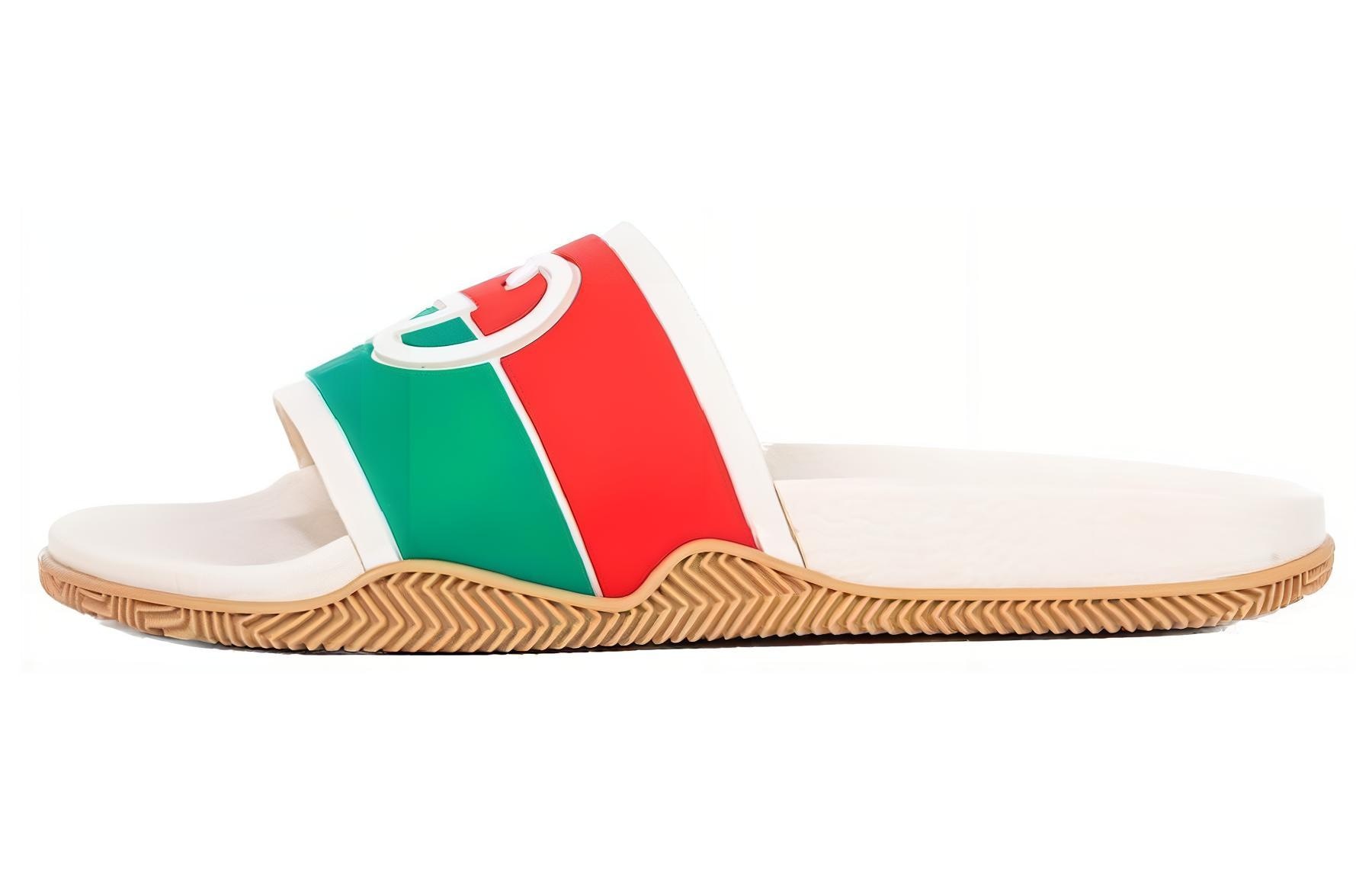 GUCCI/古驰 Gucci Slide Sandals White Orange Green