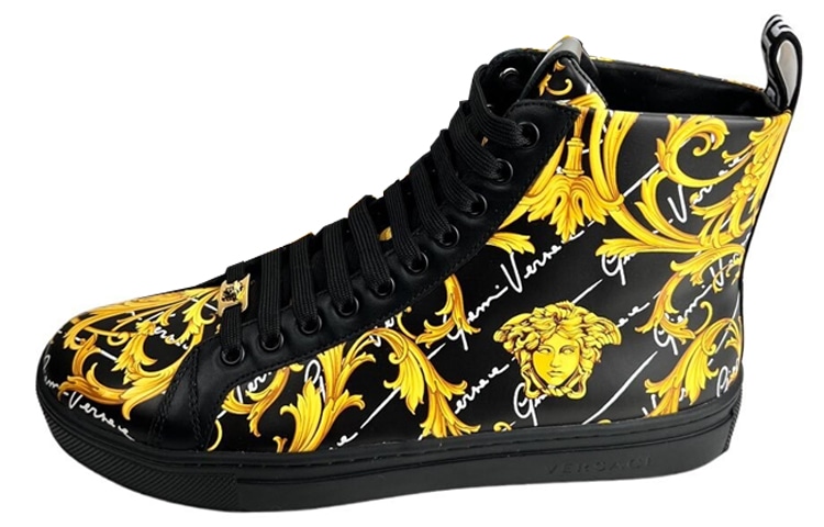 VERSACE/范思哲 Versace Barocco High Top Sneakers Black Gold