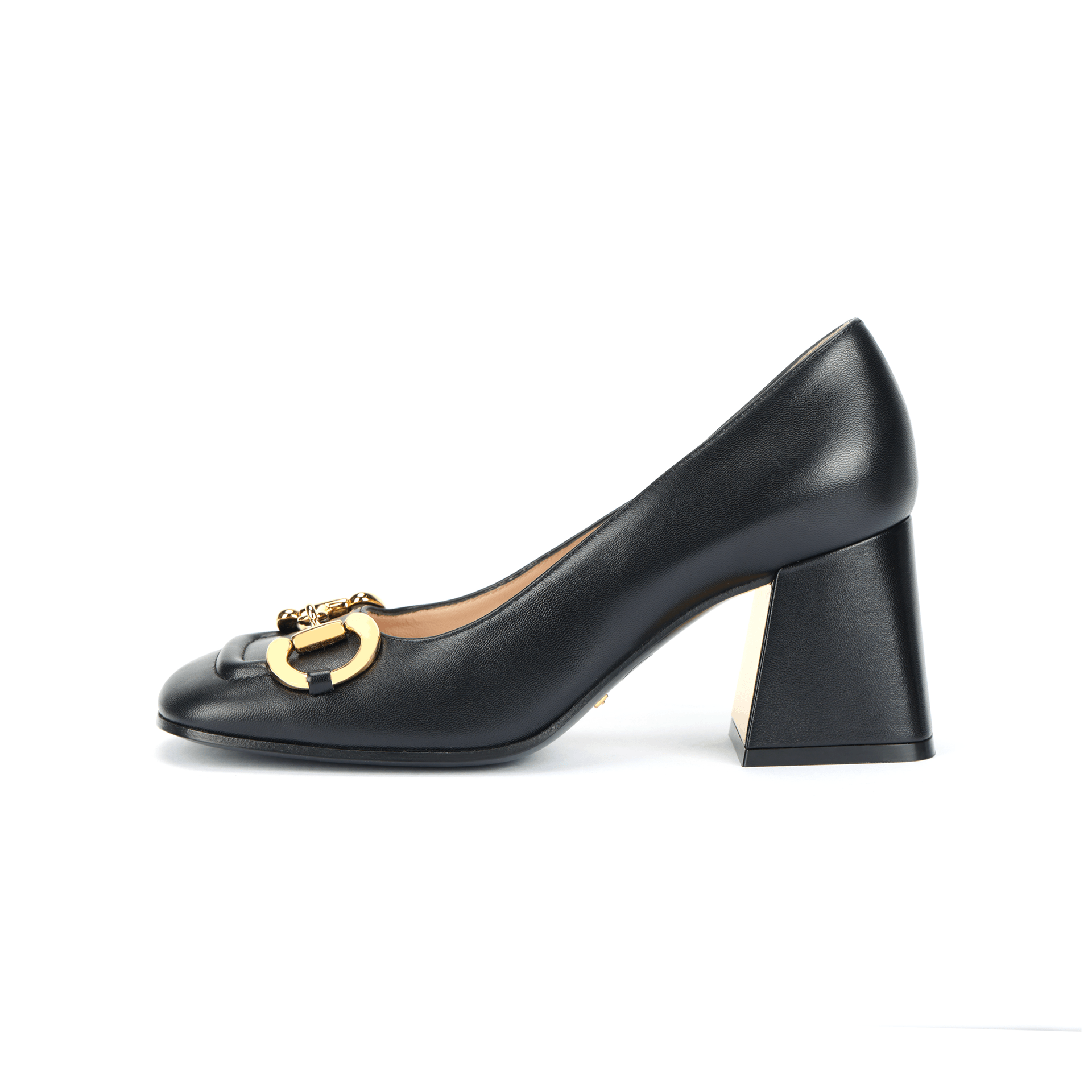 GUCCI/古驰 GUCCI Horsebit Block Heel Pumps Black