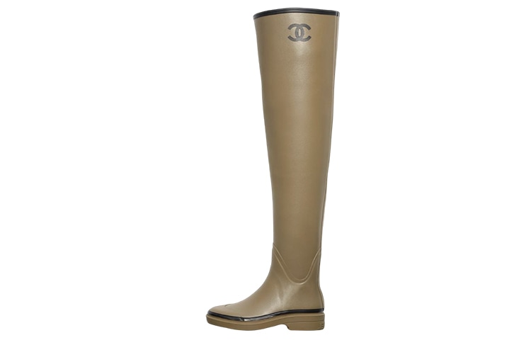 CHANEL Rubber High Boots Beige