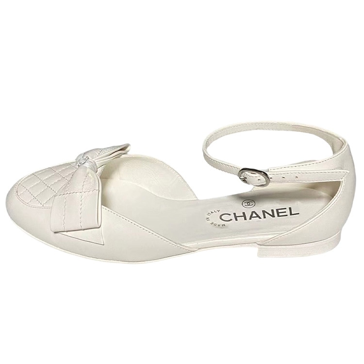 CHANEL Bow Flat Shoes White