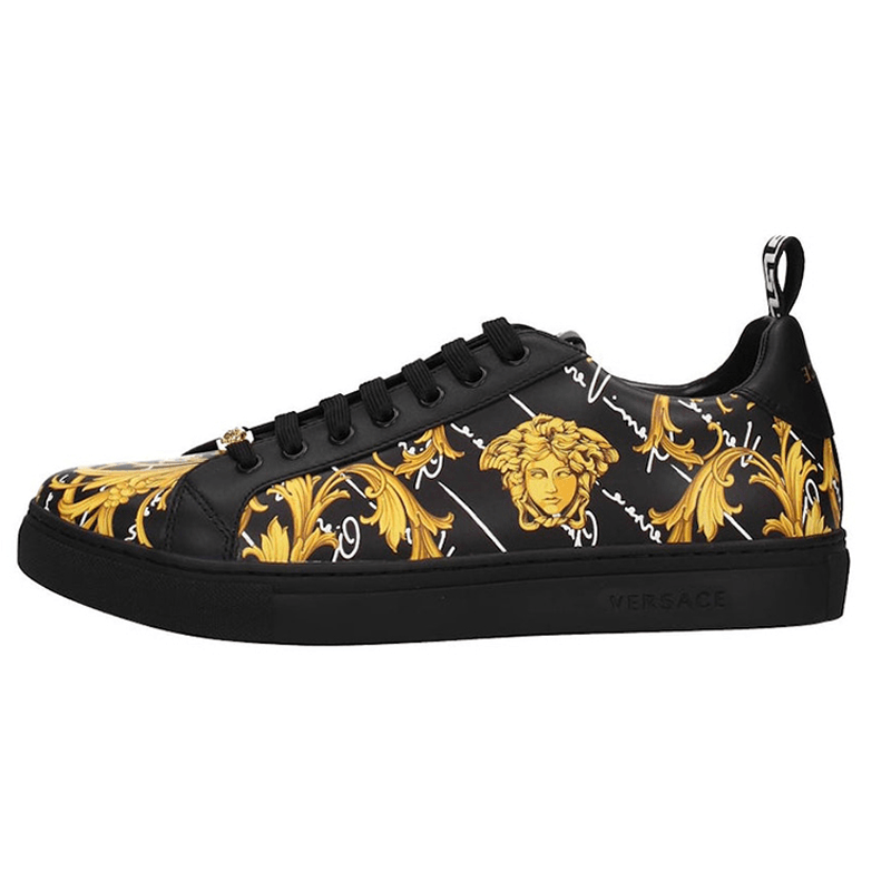 VERSACE/范思哲 Versace Low Top Leather Sneakers Black Yellow